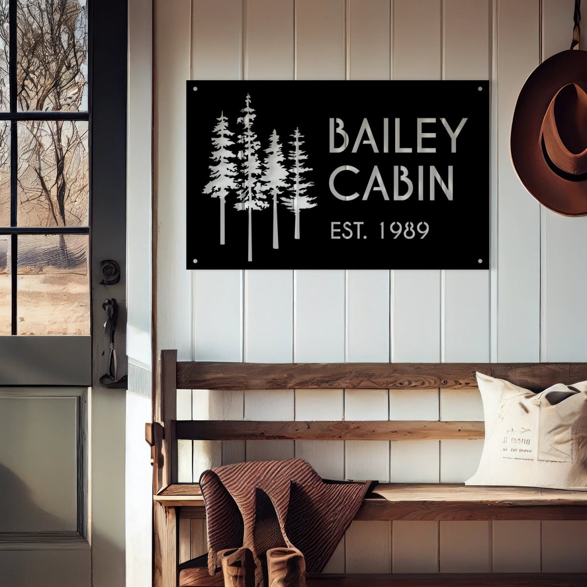 Custom Cabin Metal Sign - Personalized Pine Tree Design Outdoor Decor with Family Name and Year - Image 2