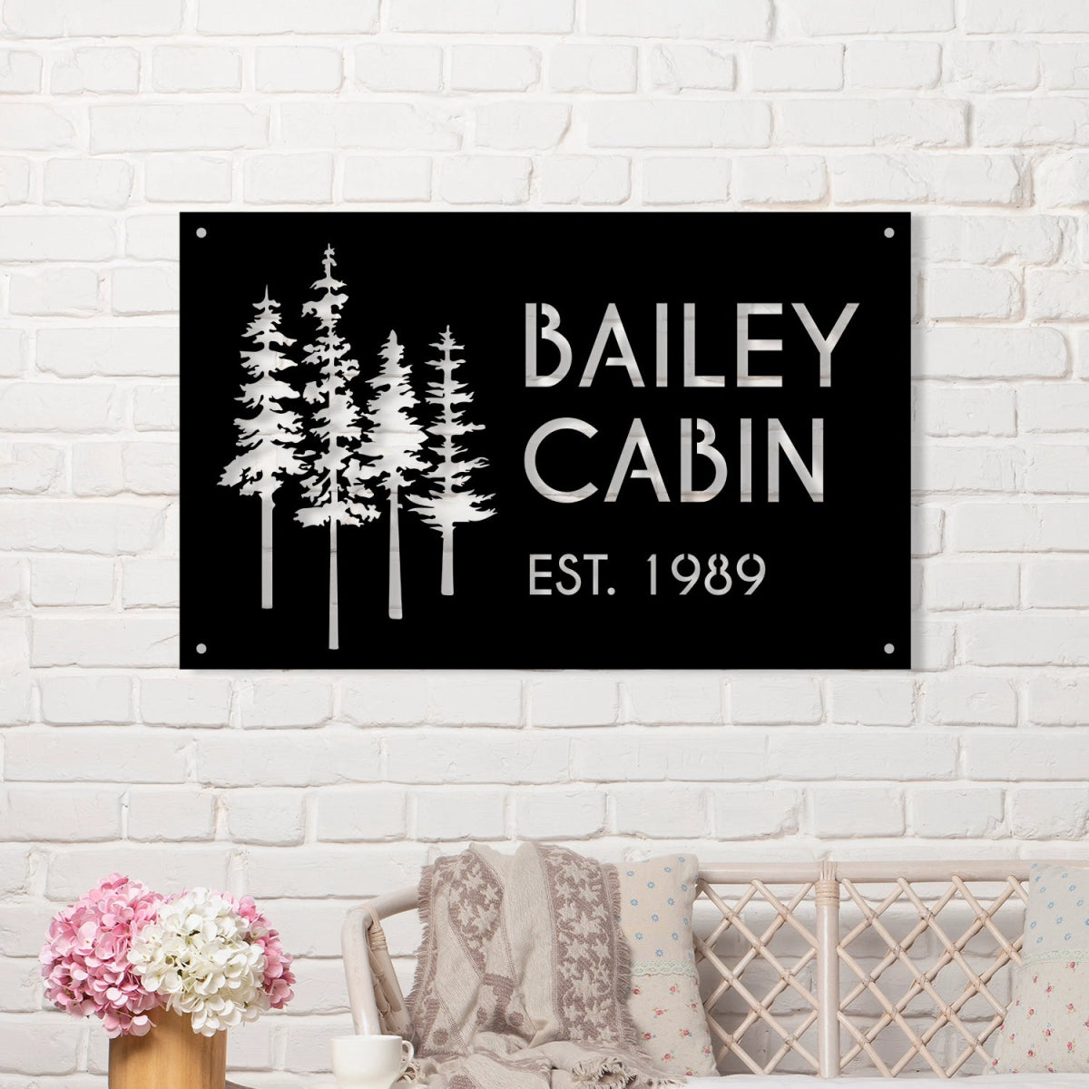Custom Cabin Metal Sign - Personalized Pine Tree Design Outdoor Decor with Family Name and Year - Image 5
