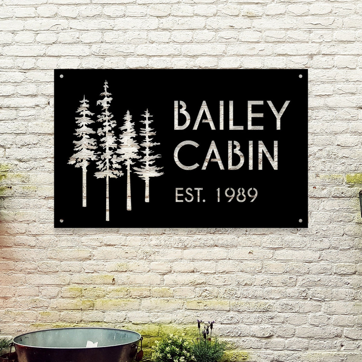 Custom Cabin Metal Sign - Personalized Pine Tree Design Outdoor Decor with Family Name and Year - Image 3