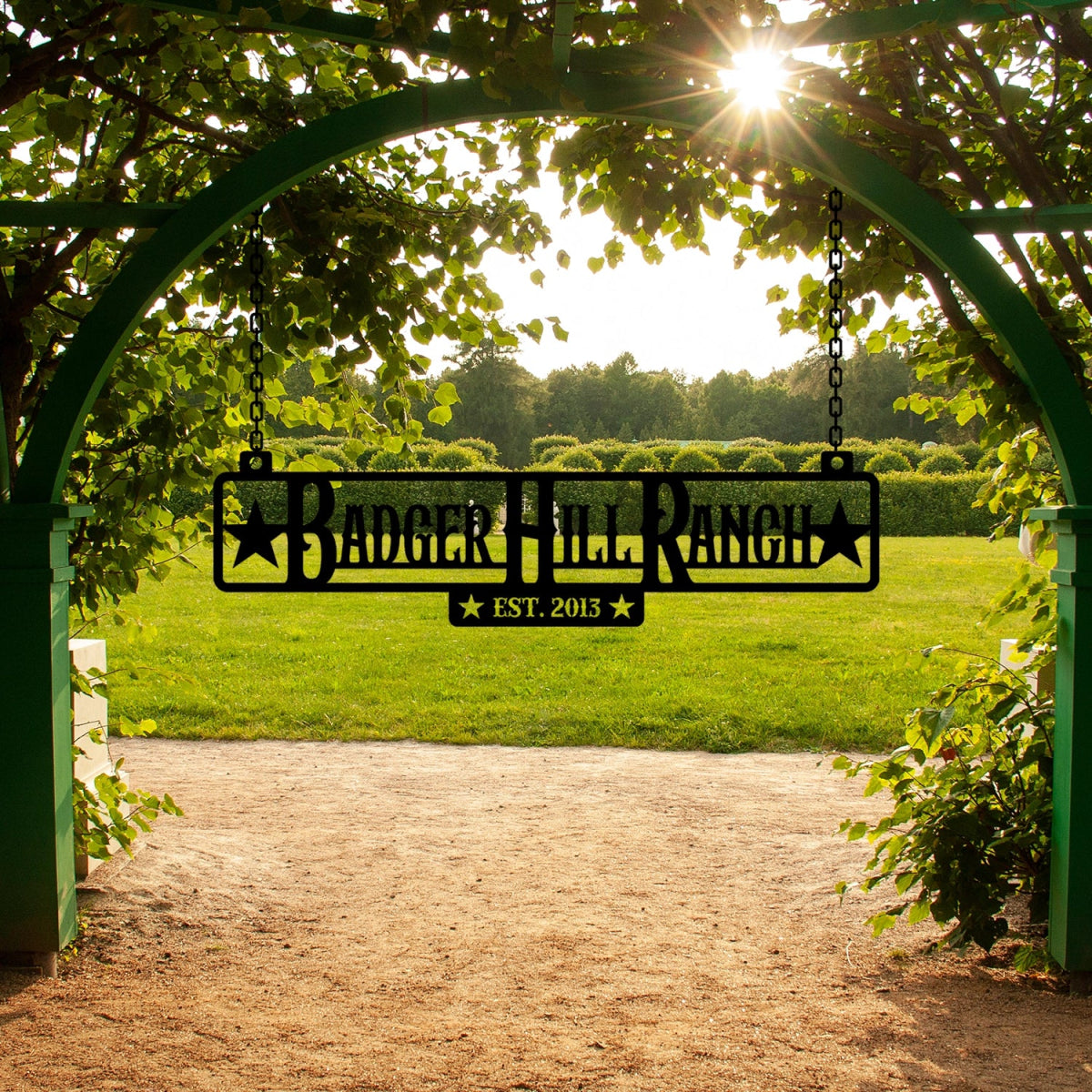 Custom Hanging Ranch Sign - Personalized Metal Outdoor Entrance Plaque with Chains - Image 2