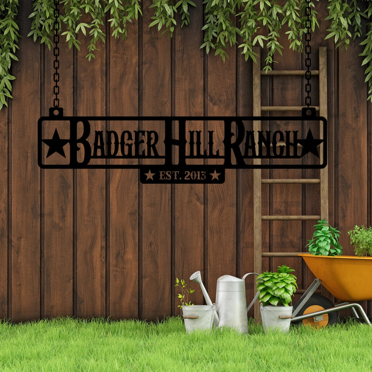 Custom Hanging Ranch Sign - Personalized Metal Outdoor Entrance Plaque with Chains - Image 3