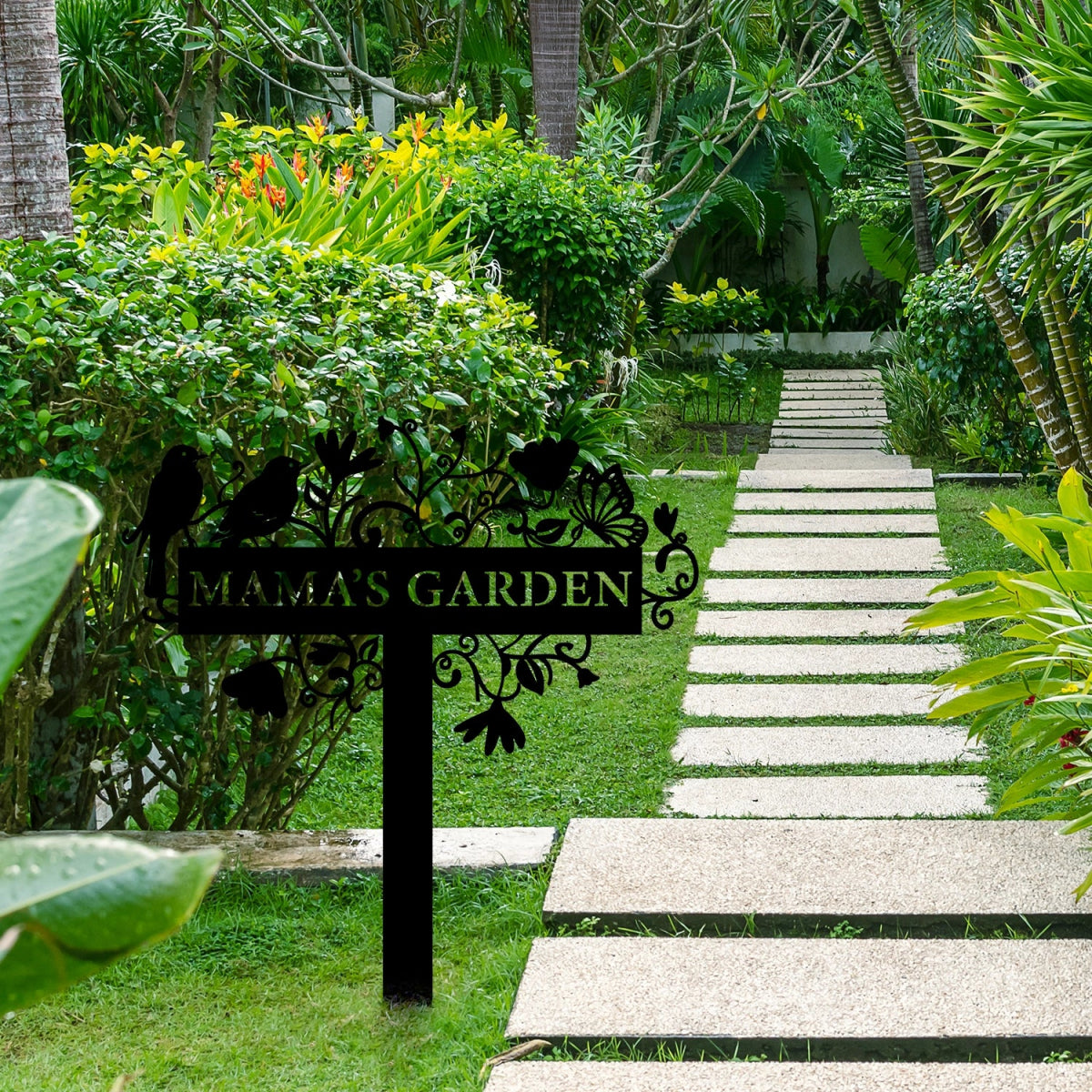 Custom Metal Garden Sign Stake - Ornamental Bird and Floral Design for Outdoor Decoration - Image 4