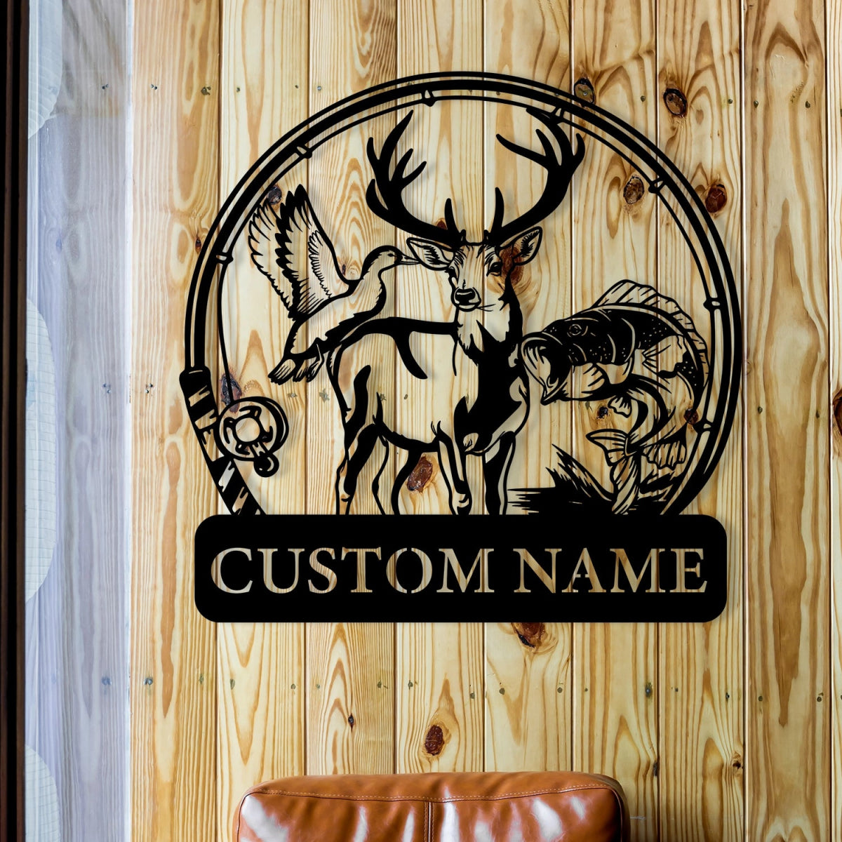 Custom Metal Wall Art Decor - Deer and Fish Outdoor Design with Personalized Name Plate - Image 6