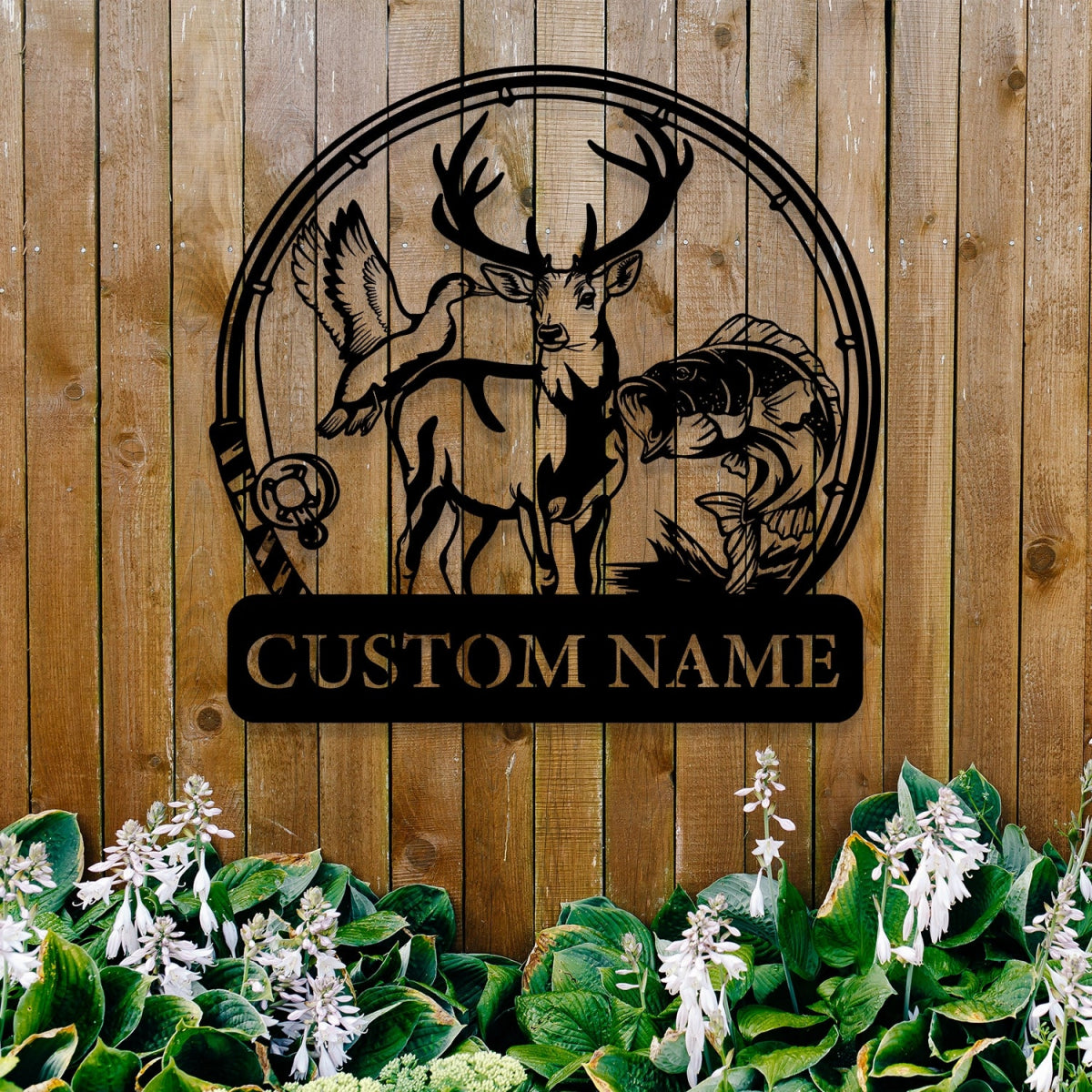 Custom Metal Wall Art Decor - Deer and Fish Outdoor Design with Personalized Name Plate - Image 4