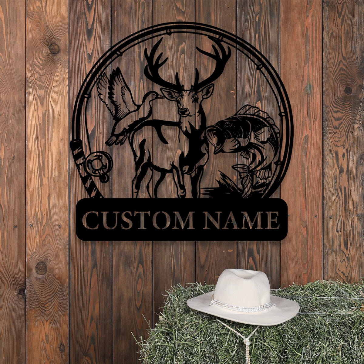 Custom Metal Wall Art Decor - Deer and Fish Outdoor Design with Personalized Name Plate - Image 5