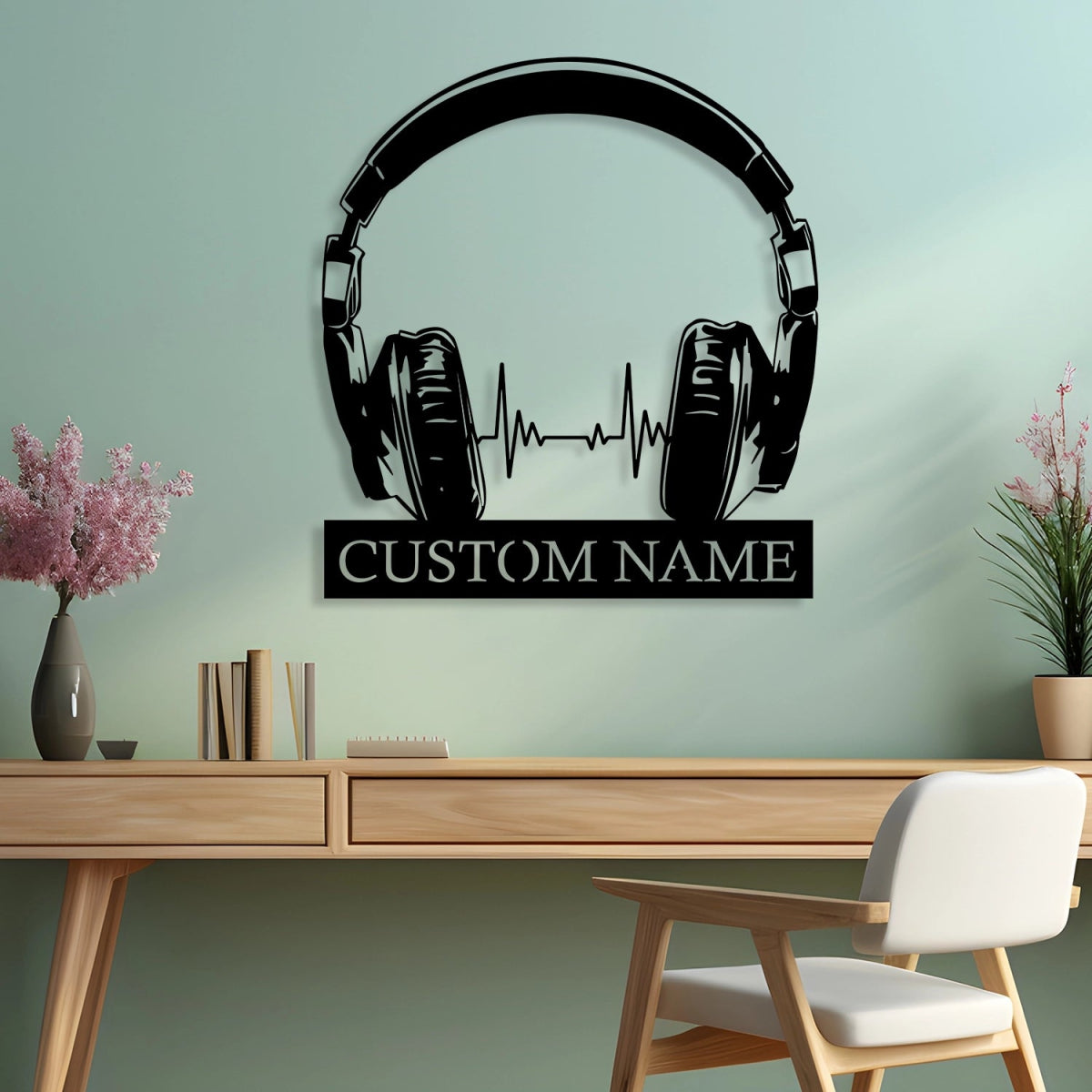 Custom Metal Wall Art Decor - Personalized Headphone Design for Music Lovers with Name Plate - Image 3