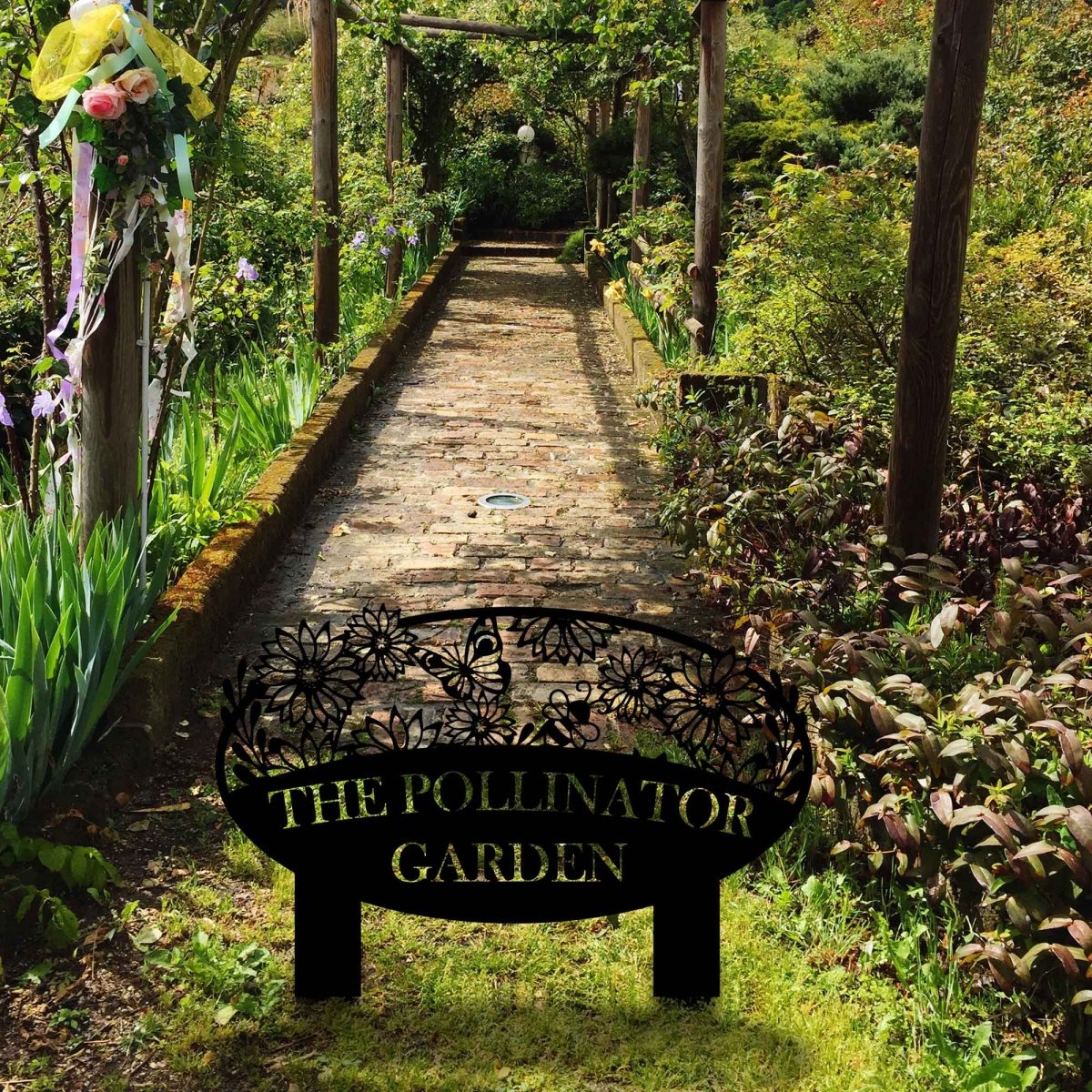 Personalized Garden Sign (Name, Flowers, Butterfly, and Bee) - Image 2