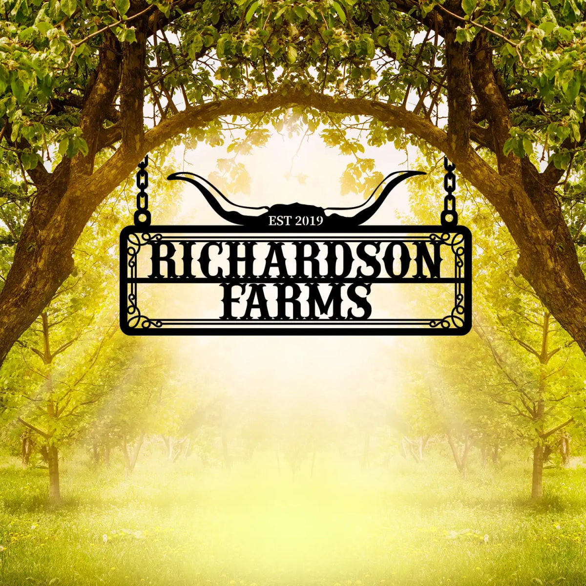 Personalized Metal Farm Sign with Bull Horns - Image 5