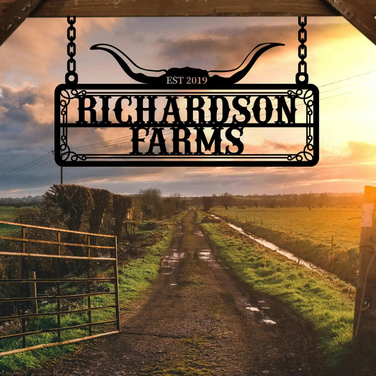 Personalized Metal Farm Sign with Bull Horns - Image 4