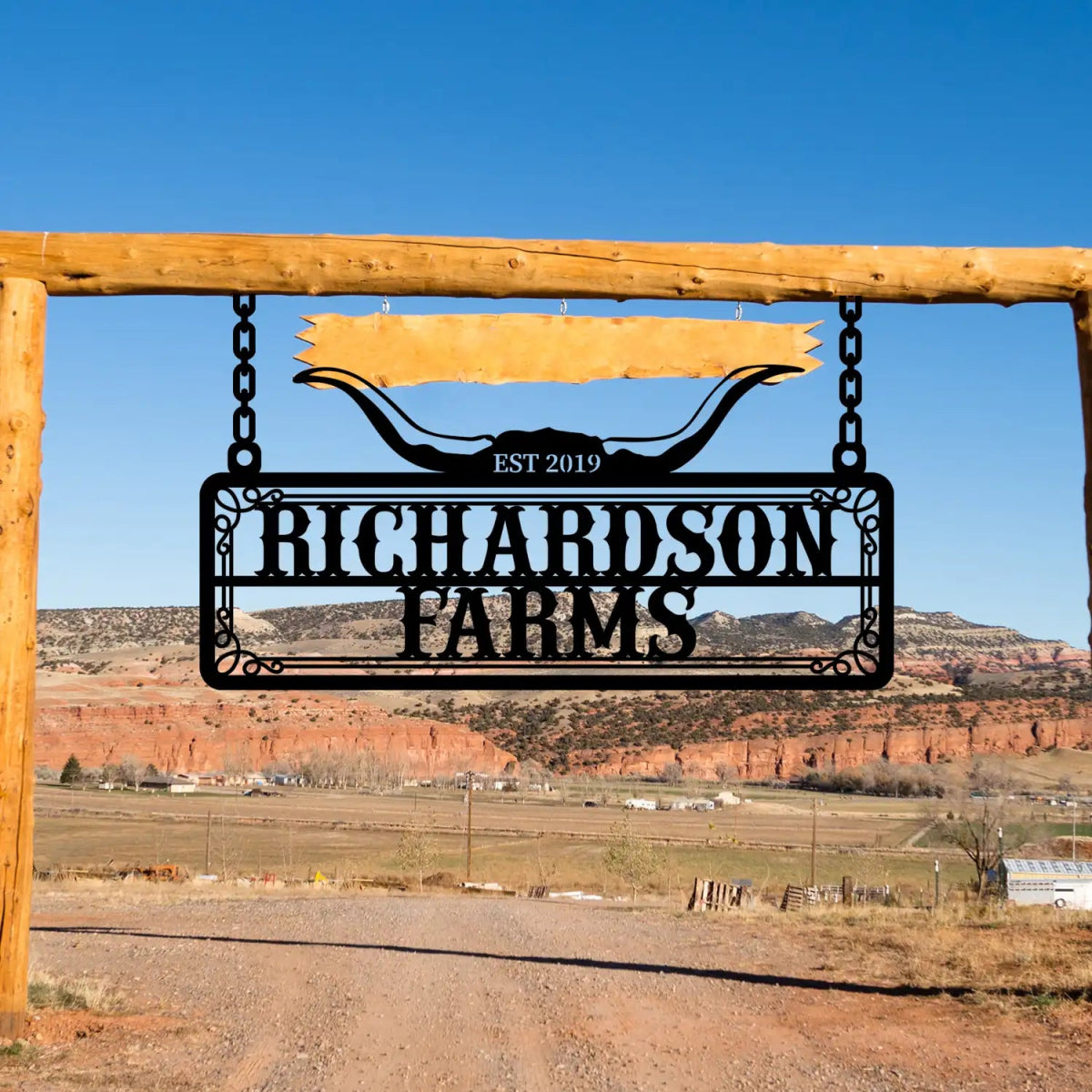 Personalized Metal Farm Sign with Bull Horns - Image 3