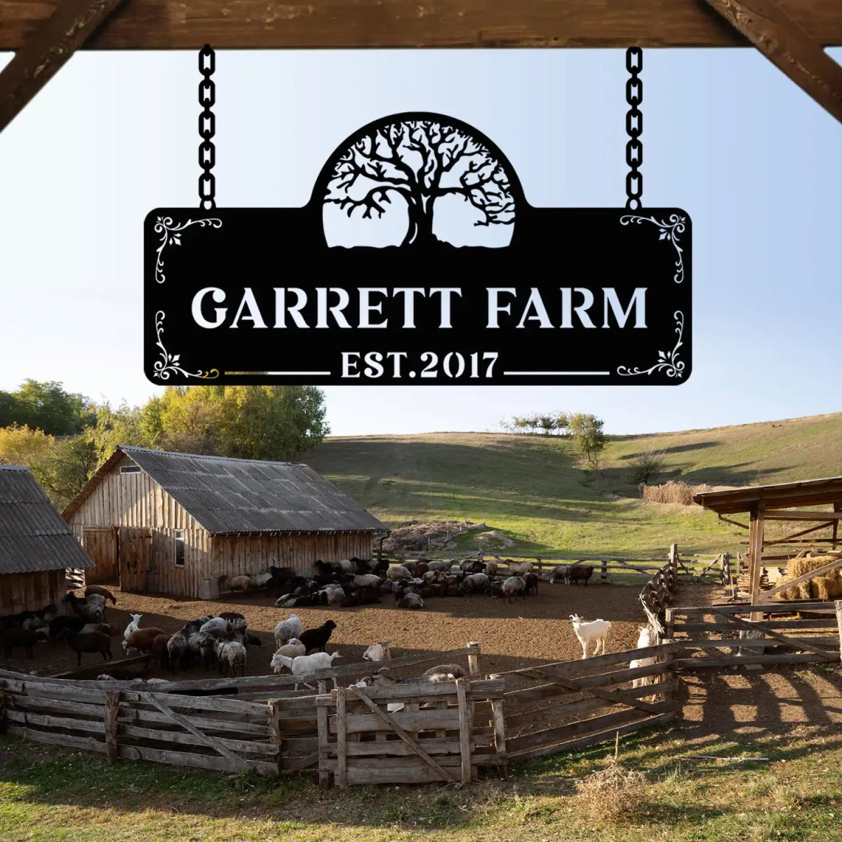 Personalized Metal Farm Sign with Tree and Garrett Farm Name - Image 6