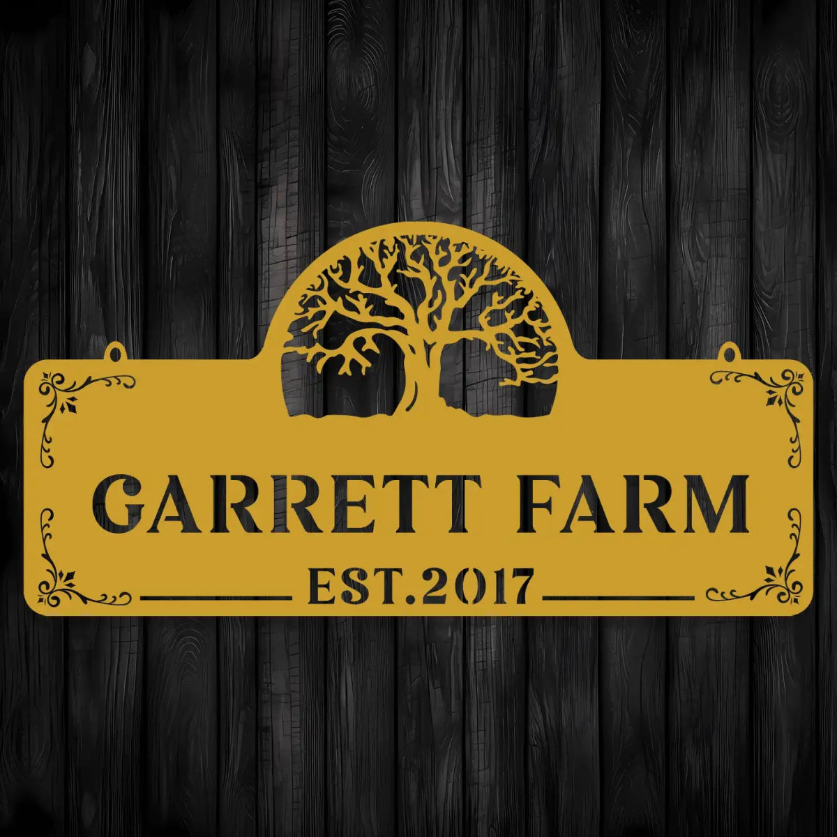 Personalized Metal Farm Sign with Tree and Garrett Farm Name - Image 7