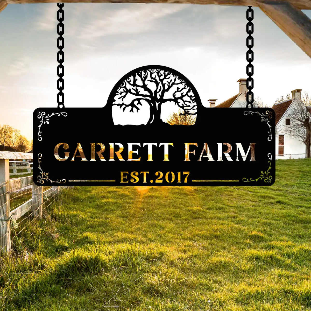 Personalized Metal Farm Sign with Tree and Garrett Farm Name - Image 5