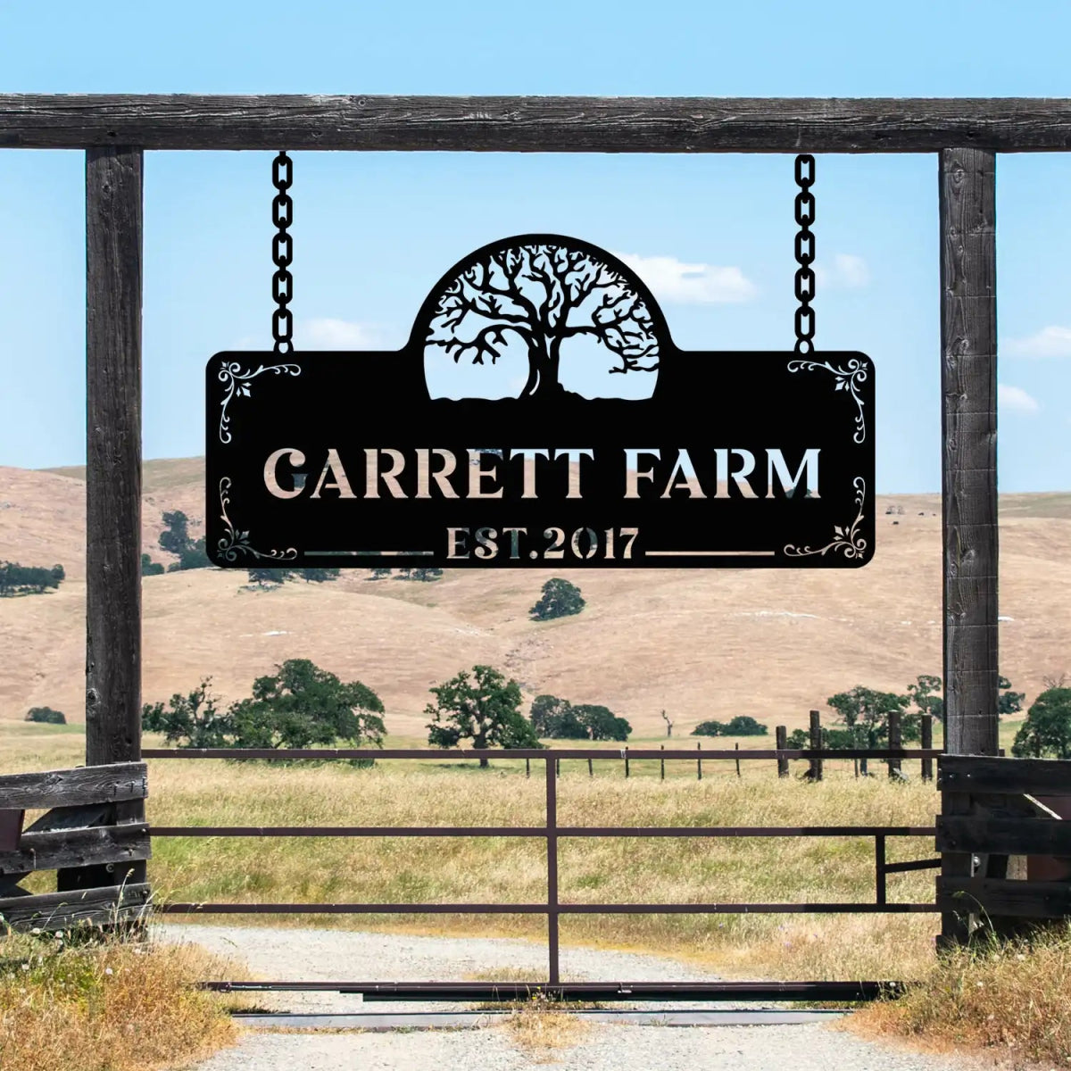 Personalized Metal Farm Sign with Tree and Garrett Farm Name - Image 2