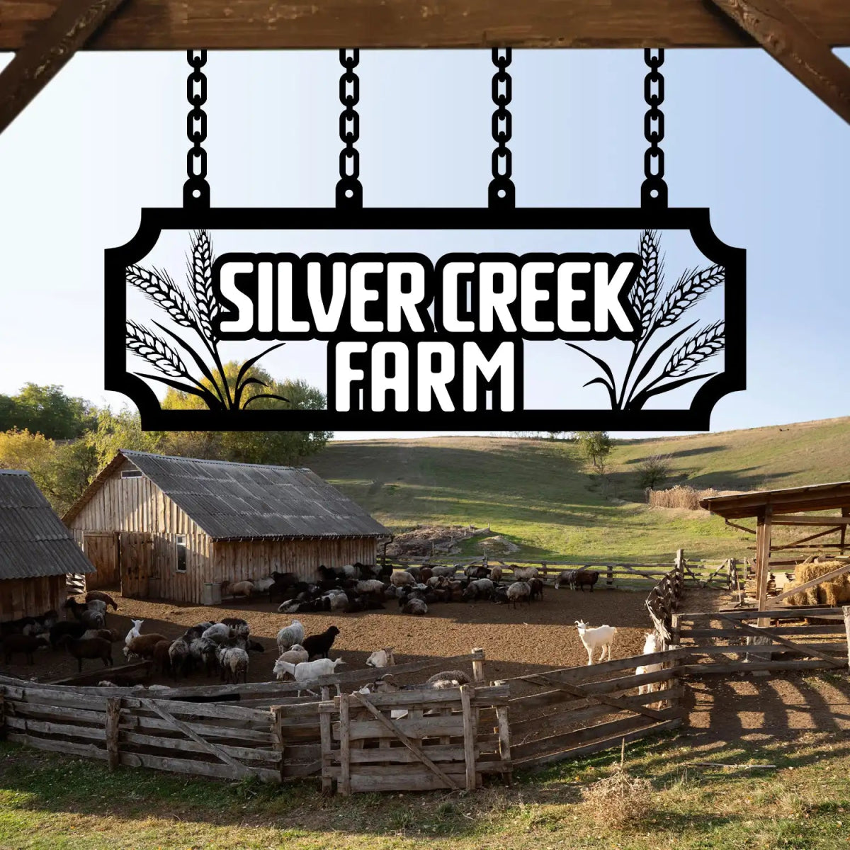 Personalized Metal Farm Sign with Wheat Stalks - Image 2