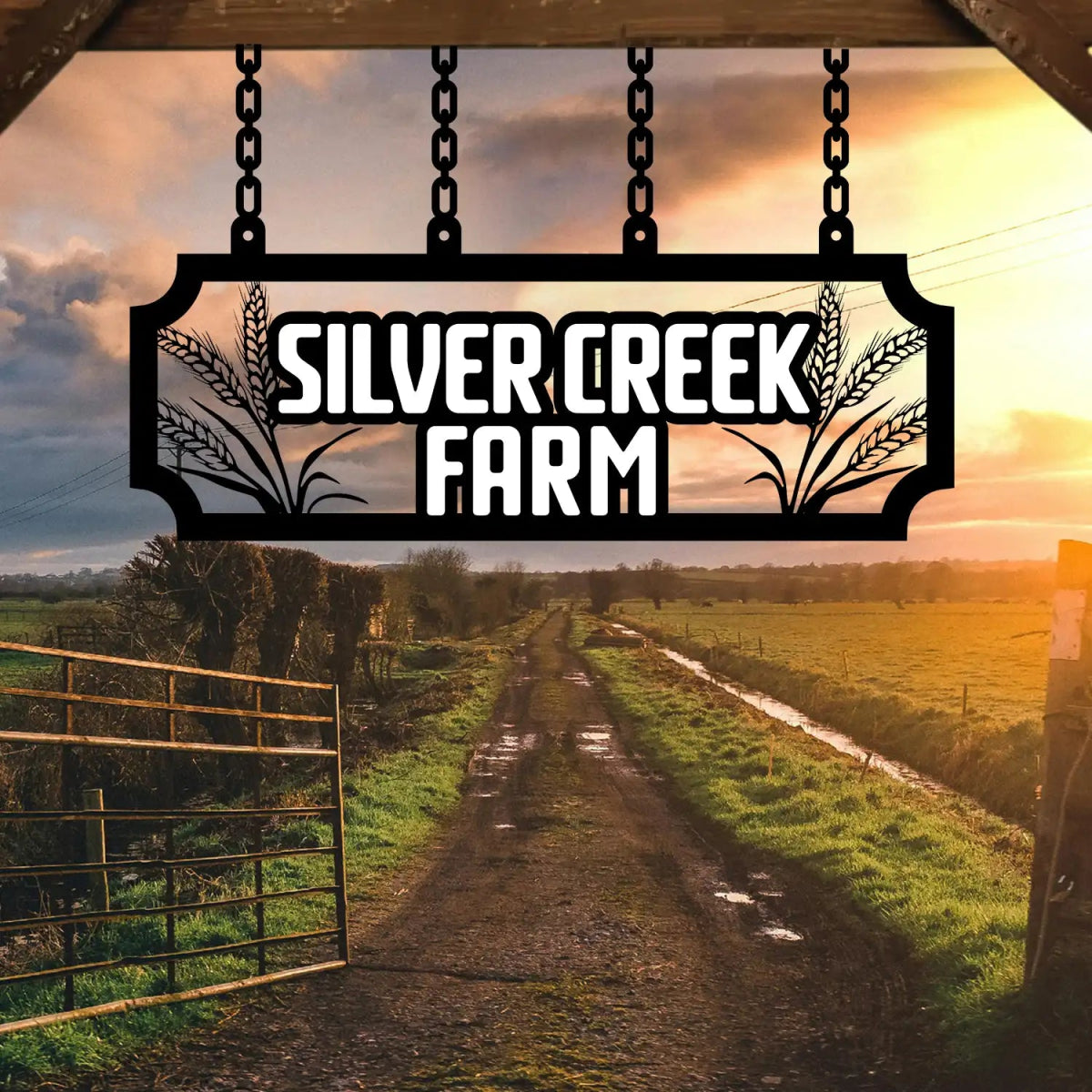 Personalized Metal Farm Sign with Wheat Stalks - Image 3