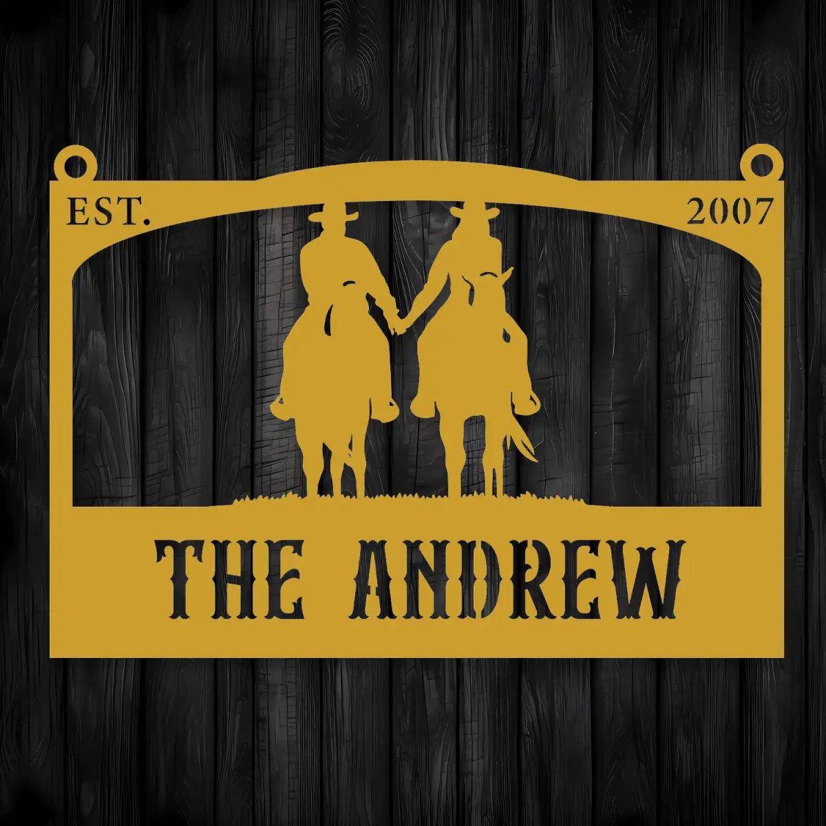 Personalized Metal Ranch Sign with Two Cowboys on Horses - Image 7
