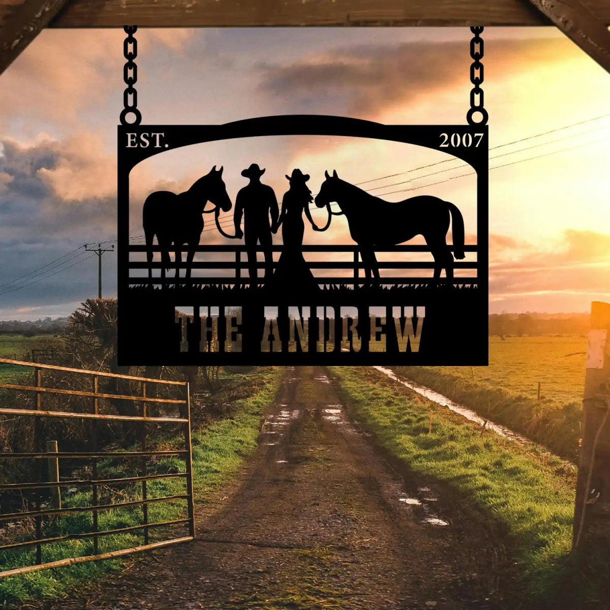 The Andrew Custom Metal Farm Sign - Cowboy and Horses Metal Farm Sign - Image 6