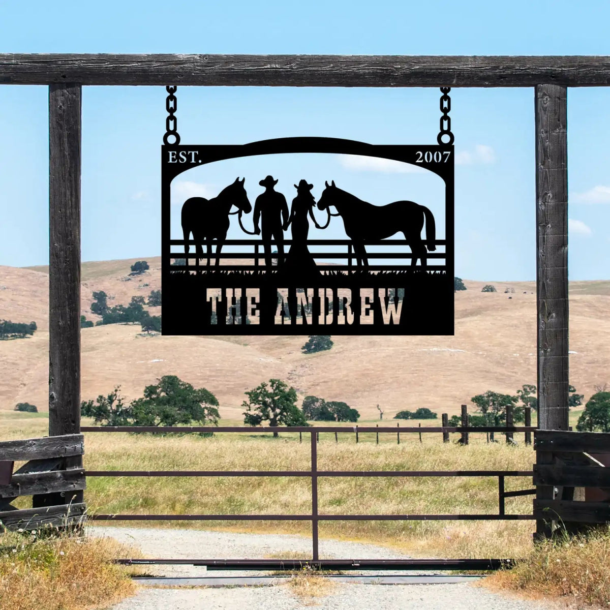 The Andrew Custom Metal Farm Sign - Cowboy and Horses Metal Farm Sign - Image 3
