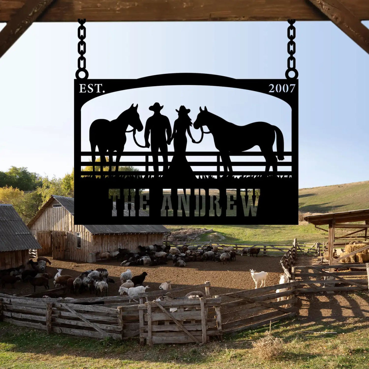 The Andrew Custom Metal Farm Sign - Cowboy and Horses Metal Farm Sign - Image 4