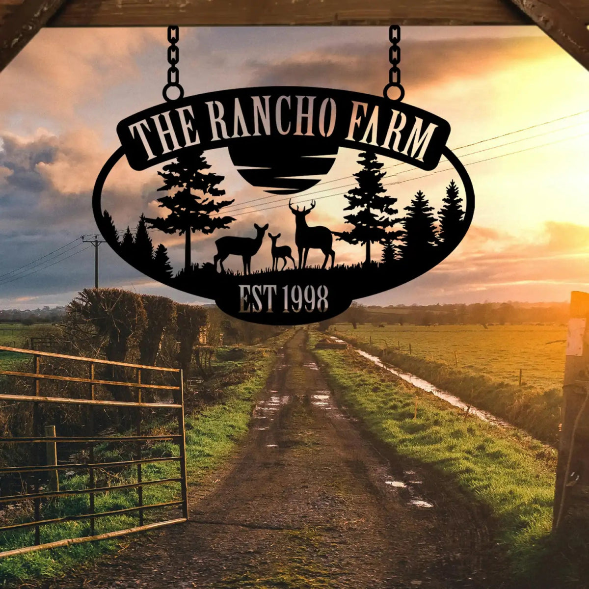 The Rancho Farm Custom Metal Sign with Wildlife and Trees - Image 5