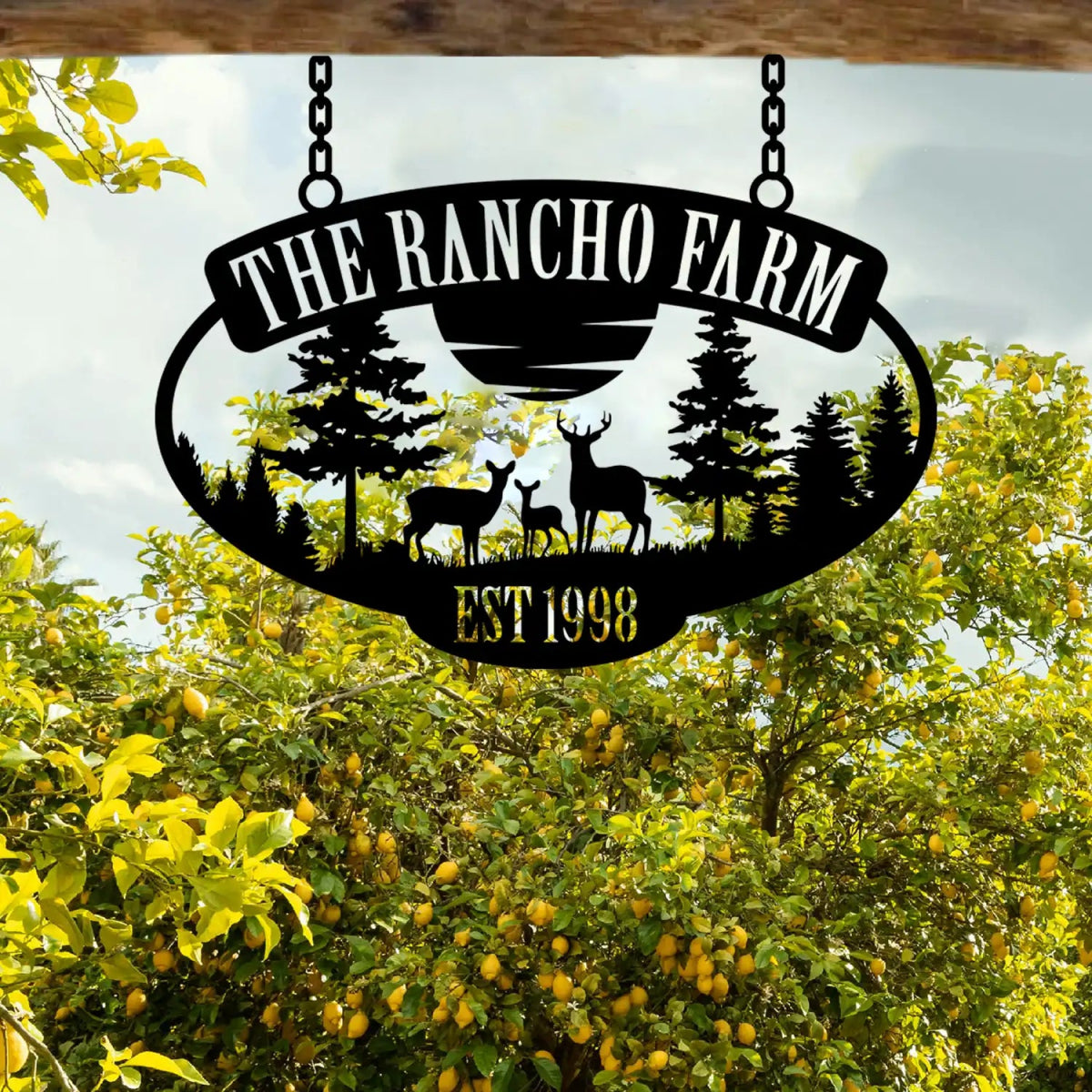 The Rancho Farm Custom Metal Sign with Wildlife and Trees - Image 2