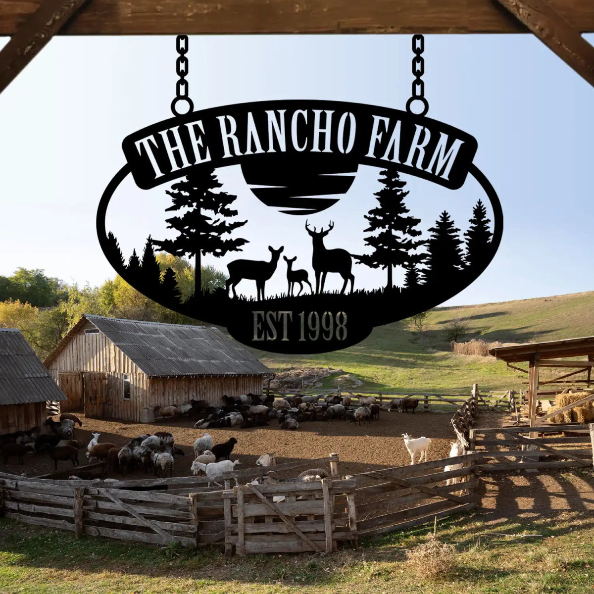 The Rancho Farm Custom Metal Sign with Wildlife and Trees - Image 3